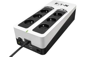 Eaton Onduleur Parafoudre 3S 550 FR - Off-line UPS - Alimentation Sans Interruption - Puissance 550VA (6 prises FR, Parasurtenseur, Silencieux) - Interface USB (câble inclus) - Noir&Blanc