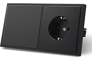 MVAVA Interruptor de luz empotrado con toma Schuko 1 compartimento 1 vía 80mm*150mm Negro