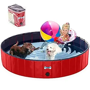 V-HANVER Foldable Dog Pool Collapsible Heavy Duty PVC Pet Pool Bath Tub for XLarge Dogs and Puppies, 63 X 12 inch, XL