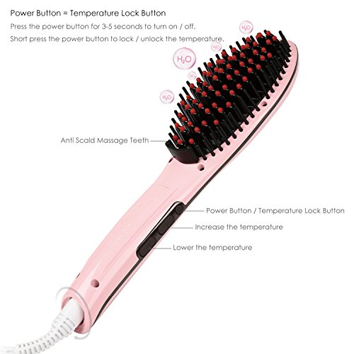 Kealive Glätteisen Bürste elektrische Haarbürste Temperatursteuerung mit LCD Anion Haarpflege , Antistatische , Keramik Heizung , Verbrennungsschutz, keine Haarschäden Straight Hair Comb ( Pink ) - 2