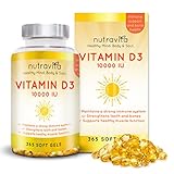 Vitamin D3 10,000 IU 365 Softgels 1 Year Supply by Nutravita