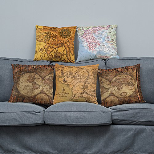 MStar Retro-Stil Weltkarten Muster gedruckt Kissenbezug 45X45cm Leinenbaumwoll atmungsaktiv Kissenhülle - 3