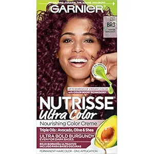 Garnier Nutrisse Ultra Color Nourishing Permanent Hair Color Cream, BR3 Intense Burgundy (1 Kit) Red Hair Dye (Packaging May Vary)