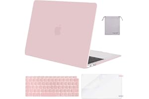 MOSISO Etui kompatybilne z MacBook Air 13" 2022 2021 2020 2019 2018 M1 A2337 A2179 A1932 Retina Touch ID, plastikowa twarda obudowa i osłona klawiatury, osłona ekranu i torba do przechowywania, różowy kwarc
