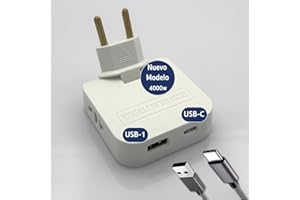 THREE STARS Ladron Enchufe Plano con USB C de 4000W y 4 Tomas - 2 Puertos de Carga Enchufe USB Tipo 1 y Tipo C + 2 Enchufes - Mayor Potencia y Diseño Fino - Ladron Extraplano con Cabezal Giratorio 180º | 3-Stars