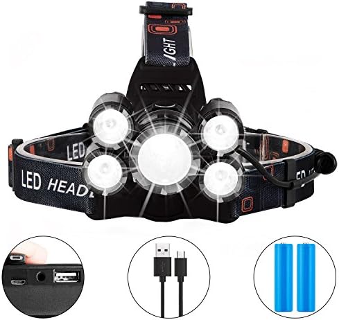 LED Rechargeable Headlamp, Coukou Super Bright CREE Head Torch,8000LM,4 Modes,Waterproof Focusable Headlight,Great for Cycling, Climbing, Camping, Dog Walking, Hiking （USB Cable Included）
