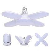 HZSANUE E27 LED Garage Light 60W, 6500K Cool White 6800Lm Deformable Workshop Lamp with 4 Adjustable Panels, LED Ceiling Ligh