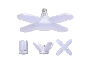 HZSANUE E27 Oświetlenie Garażowe LED, Białe światło Dzienne 60W 6500K 6800Lm Odkształcalna Lampa Sklepowa z 4 Regulowanymi Panelami, Oświetlenie Sufitowe LED, do Garaży, Piwnicy, Warsztatu, Magazynu (1 sztuki)