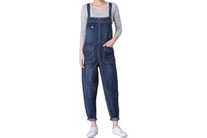 Tomwell Salopette Jean Femme sans Manches avec des Poches Ample Taille Normal Casual Sport pour Combinaison Bodysuit Pantalon Denim Casual Boyfriend Overalls Jumpsuit Trousers