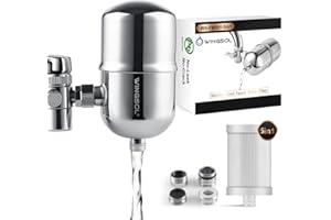 WINGSOL Faucet Filter Reduce Heavy Metals 99.6% Lead, Increase Water pH & Taste NSF/ANSI 42&53, 304 Stainless-Steel 220-Gallon 0.1µm Remineralize Water 5-in-1 Function Water Faucet Filter