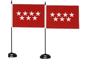 PANDIUI23 2 banderas de mesa Comunidad de Madrid, bandera de mesa de la Comunidad de Madrid, bandera de escritorio de 21 x 14 cm, mástil y base, banderas de escritorio para salas de conferencias (Madrid)