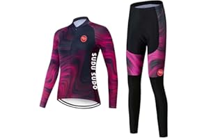 SUDUSUDO Abbigliamento da Ciclismo da Donna Maglia da Ciclismo a Maniche Lunghe Set mit Cuscino gel 20D, Abbigliamento da Ciclismo Traspirante Elastico Abbigliamento Sportivo per Bicicletta