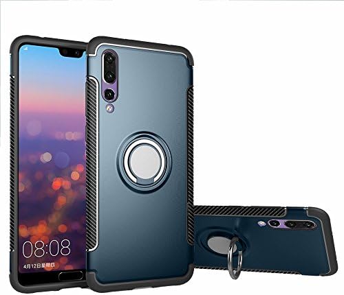 Huawei P20 pro case with Finger Grip Ring Magnetic Car Mount holder, XIANGFANG Rugged TPU/PC Double layer Hybrid Armor cover and 360° Rotation Kickstand 2 in 1. navy