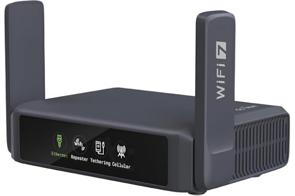 GL.iNet GL-BE3600 Slate 7 Wi‑Fi 7-reserouter med pekskärm och 2, | Dualband Wi‑Fi 7, dubbla 2, -portar, OpenWrt 23.05, pekskärm, OpenVPN och WireGuard, kompakt format, 300 g