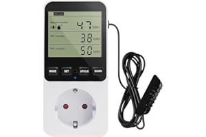 AVCXEC Régulateur d'humidité, prise 230 V, régulateur d'humidité avec capteur de 1.4 m, prise thermostat numérique avec écran LCD, interrupteur de température pour humidificateur, déshumidificateur