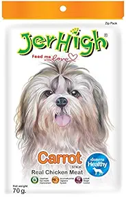 Jerhigh Chicken Dog Treats, Human Grade High Protein Chicken, Fully Digestible Healthy Snack & Training Treat, Free from by-Products & Gluten, Carrot 70gm (4X 70g) Sold by DogsNCats