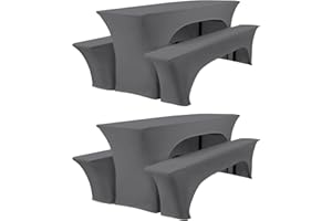 HASJOIN Zwei 3er-Set Biertischhussen 220 x 50 x 70 cm, hussen bierzeltgarnitur, Grau, Stretch-Bezüge für Biertisch- und Bankgarnituren, Bierbankhussen, Spandex-Bierzeltgarnitur für Bankett, Gartenmöbel-Bezüge