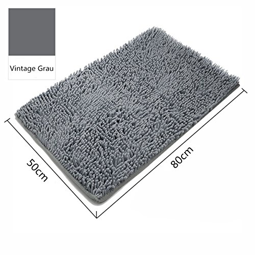 Leefrei Badematten Set in 2 teilig: Badvorleger 50 x 80 cm + WC-Vorleger 50 x 50 cm (50x80cm Set, Grau) - 2