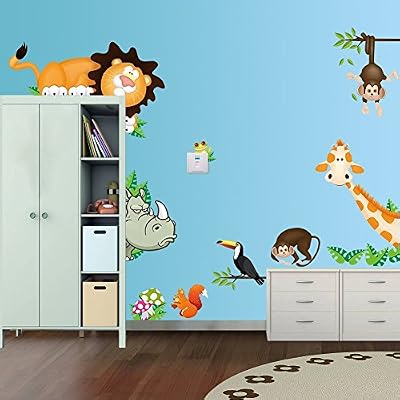 Zoo On Yoo Ecloud Shop® Jungle sauvage animaux sticker mural sticker pour bébé Enfants Chambre WallPaper