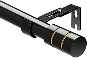 Tiemlet Asta per tende nera, con cilindro terminale, lunghezza 64-103 cm, con due supporti a parete, diametro 2,5 cm