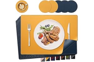 NOSTHEART Manteles Individuales y Posavasos, Salvamanteles Manteles Lavables Individuales con Borde Cosido, Manteles Individuales Antideslizantes Impermeables de Doble Cara - Amarillo Azul, Juego de 6