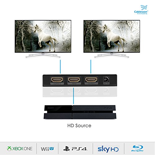 Cablesson HDelity 1 x 2 HDMI 2.0 Splitter mit EDID (18G) – Aktiv Verstärker – Ultra HD, UHD, 2160p, HDR. 3D und 4k2k – 8k. For PS3/PS4, XboX One/360, DVD, BluRay, DVD, HDTV, Gaming und Projektor - 3