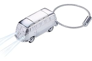 TROIKA LIGHT BULLI T1 1962 - KR17-40/CH - Breloczek do kluczy z oświetleniem LED (biały) - Bulli (motyw: Volkswagen T1, 1962) - błyszczący - srebrny - oficjalna licencja VOLKSWAGEN - oryginalny