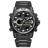 Männer Sports Watch Chronograph Silicone Strap Double Movement Electronic Quartz Watch Waterproof Luminous Calendar Week Display Black Watch
