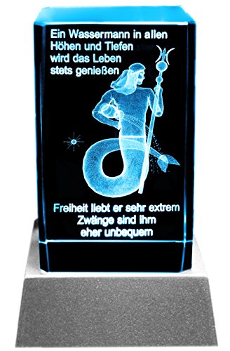Preisvergleich Produktbild Kaltner Präsente Stimmungslicht - Das perfekte Geschenk: LED Kerze / Kristall Glasblock / 3D-Laser-Gravur Sternzeichen Wassermann