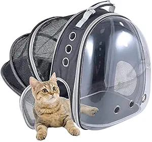 Qpets? Side Door Design Cat Cage, Expandable Cat Backpack Carrier, Transparent Capsule Air Breathable Transparent Carrier Backpack for Travelling,Ourdoor Use,for Small Pet