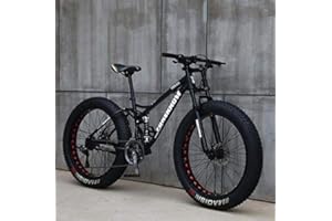 AMITD Adult Mountain Bikes, 24 Inch Fat Tire Hardtail Mountain Bike, Dual Suspension Frame and Suspension Fork All Terrain Mountain Bike,Black,7 Speed