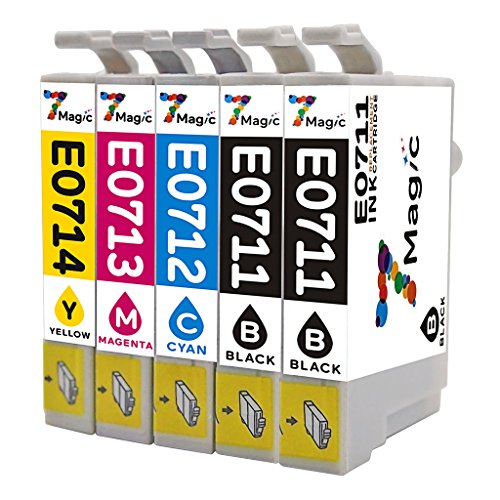 7Magic Kompatiblen Tintenpatronen Ersatz für Epson T0715 ( T0711 T0712 T0713 T0714 )Druckerpatronen für Epson Stylus BX300F SX110 SX218 SX215 DX7400 SX400 SX100 SX210 SX200 DX8400 DX4050 Drucker (1 Set + 1 Schwarz, Gesamt 5-Pack)