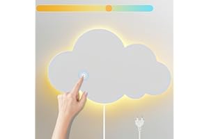 ‎KZT Wandleuchte mit Touch Schalter Innen Kinderzimmer Wandlampe LED 3 Farben Einstellbar Nachttischlampe Wolken Design Leselampe Wandbeleuchtung mit Stecker für Babyzimmer Schlafzimmer Wohnzimmer, Weiß