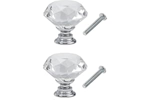 Yesmin Crystal Door Knobs,2 Pcs 20MM Crystal Drawer Carbinet Door Handle Puller with Screws for Home Kitchen Office Drawer Cupboard Closet-Silvery