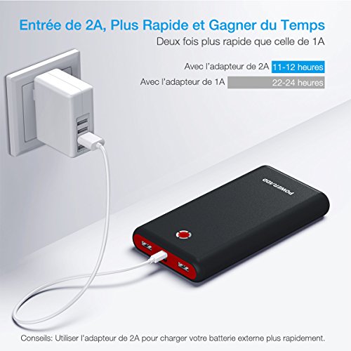 POWERADD Pilot X7 Chargeur Portable 20000mAh avec Deux Port de Sortie  3 1A 3 1A  pour iPhone  iPad  Samsung  Huawei  d   Autres Smartphones - Noir Rouge