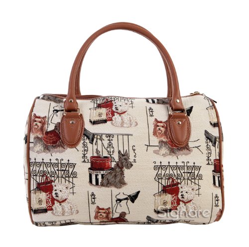 Preisvergleich Produktbild Modische Damen Reisetasche aus Leinen, praktisch fuer Wochenendausfluege ocer Uebernachtungen, im Signare Stil Mode Hund