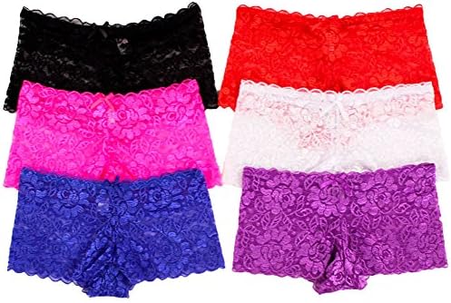 6 Pack of Women's Regular & Plus Size Lace Boyshort Panties
