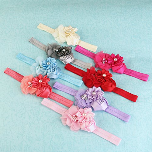 NUOLUX 8ST Cute Baby Girls Sweet Rose Blumen Perle elastisch Haarband Haar Band Zubehör Foto Props - 5