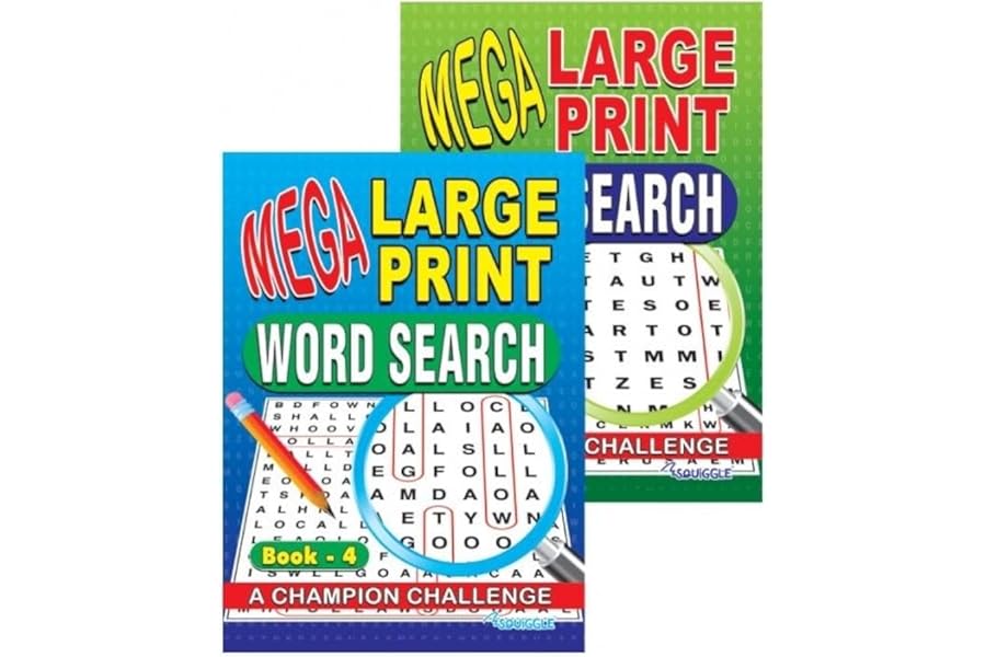 Sixstore Mega Large Print Set of 2, A4 Word Search Puzzle Book, Wordsearch Blue and Green Books