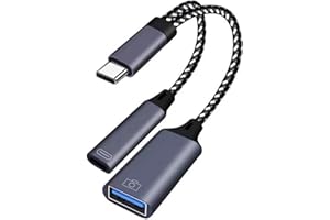 Kitbox Adaptador USB C Cable OTG Tipo C con Puerto Carga USB-C PD a 10W y OTG USB 3.0 Splitter USB C 2 en 1 para iPhone 15,Mac,iPad,Galaxy S21 S22 S23,U Disk,Mouse,Teclado,etc.