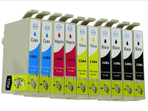 10 Stück XL 100% Qualität Druckerpatronen für Epson Stylus kompatibel zu EPSON Stylus SX420W SX425W S22 SX 125 BX305FW Plus SX130 SX235W SX235W SX435W SX440W SX445W EPSON Stylus Office BX305F BX 305 FW (4 x T1281 black , 2x T1282 cyan , 2x T1283 magenta , 2x T1284 yellow) MIT CHIP!