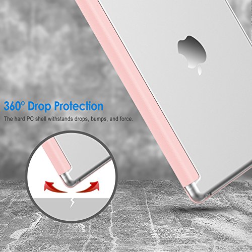 JETech iPad Air 2 Hülle Schutzhülle Etui Tasche Abdeckung Ledertasche mit Durchschaubar Rückseite für Apple iPad Air2 mit Automatischen Schlaf / Wake (Roségold) – 3040D - 6