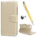 Produktbild Huawei Y5 2018 / Y5 Prime 2018 / Honor 7S Hülle Case, Leder Filp Wallet Handyhülle Flipcase: Seide Multifunktionale Tasche Cover Brieftasche Schutzhülle in Lokales Gold + Stöpsel + Stylus