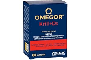 OMEGOR Omégor Krill D3 - Supplément alimentaire à l'huile de krill - Formule oméga 3 super concentrée - vitamine D3 et vitamine E - Pour dents et os - avec choline précieuse pour votre cerveau - 60 gélules