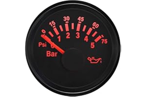 ELING Jauge de pression d'huile au mètre 0–5bar 0-75psi 52mm 12V/24V avec rétroéclairage pour tracteurs UTV