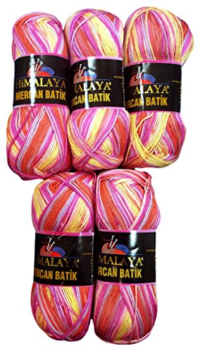 5 x 100 Gramm Wolle Mercan Batik pink flieder rosa ocker u.a. mit Farbverlauf, Nr. 59530, 500 Gramm Strickwolle