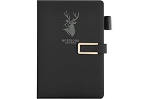 OFFCUP Taccuino A5 a Righe, Quaderno 320 Pagine, Quaderni con Copertina Rigida in PU, Carta Spessa da 80 g/m², Diario con Design ad Alce per Ufficio Scuola Lavoro Scrittura Apprendimento Viaggi -Nero