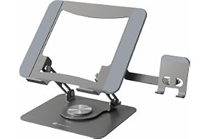 Portronics My Buddy K9 Pro 2-in-1 Laptop & Phone Stand with 360° Rotating Base, Adjustable Height & Angle, Foldable Metal Design, Heat Dissipation, Universal Fit for 10–15.6” Laptops
