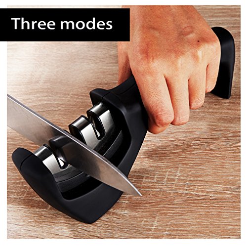 Anten® Multifunktions Manuell Messerschärfer Messerschleifer mit 3 Stufen für Schere Messer für aller Größen(Schwarz) - 2