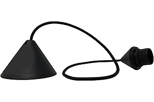 HALOTEC | Portalampada E27, Nero Opaco | Rosone Conico per Lampadari | Cavo Tessile da 80 cm | Rondella Paralume | Illuminazione per Interni | Design Moderno e Decorativo, Fatto a Mano in Italia